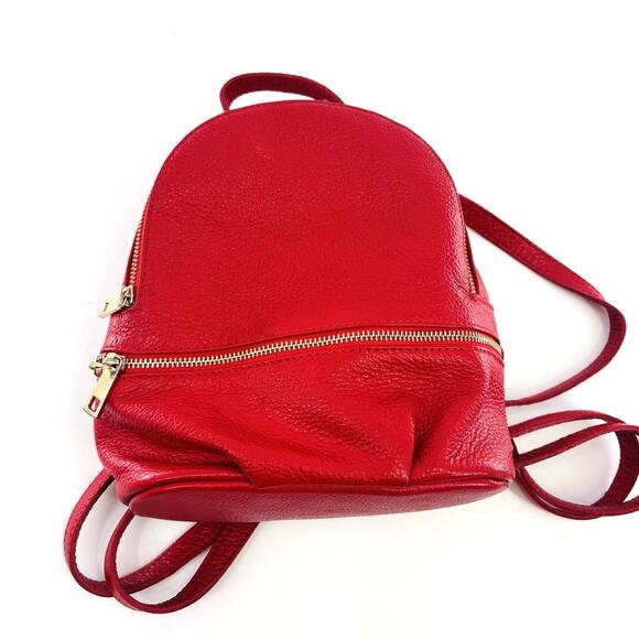 Vera Pelle Red Leather Backpack Medium Sized Italian Leather Soft - Picture 1 of 8
